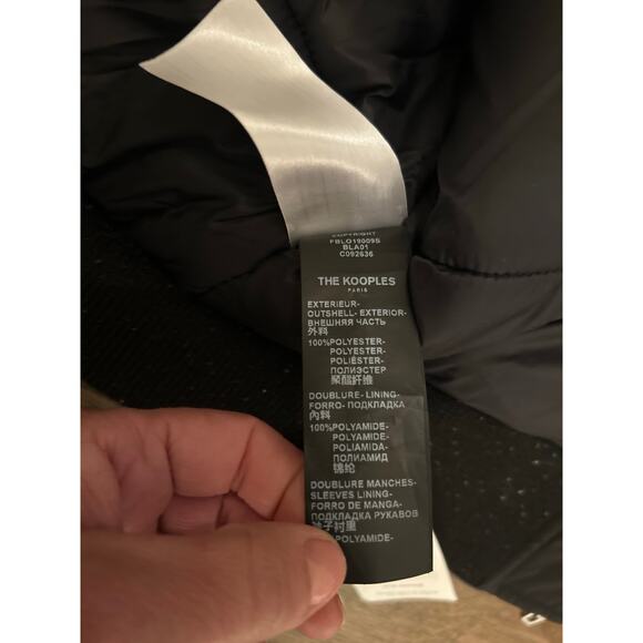 The Kooples Sport Logo Faux Down Fur Hooded Bomber Jacket Puffer Black Coat 2 M - Picture 10 of 14